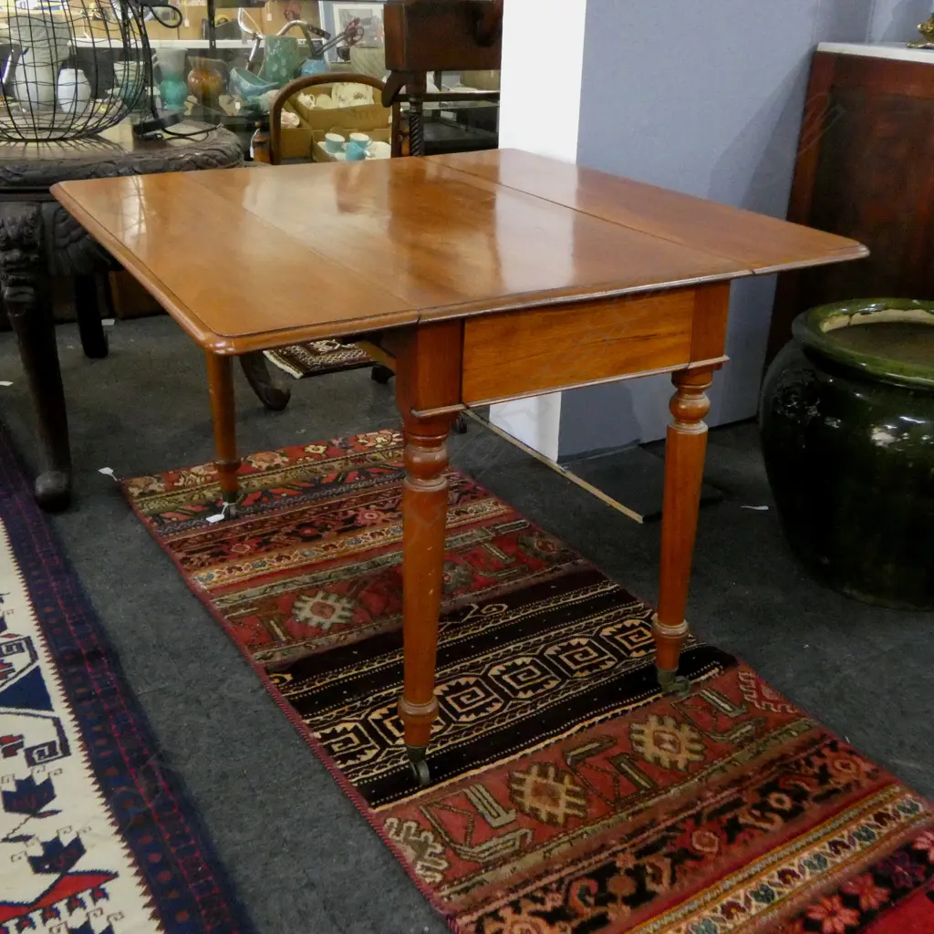 ANTIQUE VICT MAHOGANY DROPSIDE TABLE BRASS CASTERS H700 W1040 OPEN  Image 1++