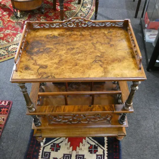 ANTIQUE VICT WALNUT FRETWORKED CANTERBURY H740 L580 W475MM