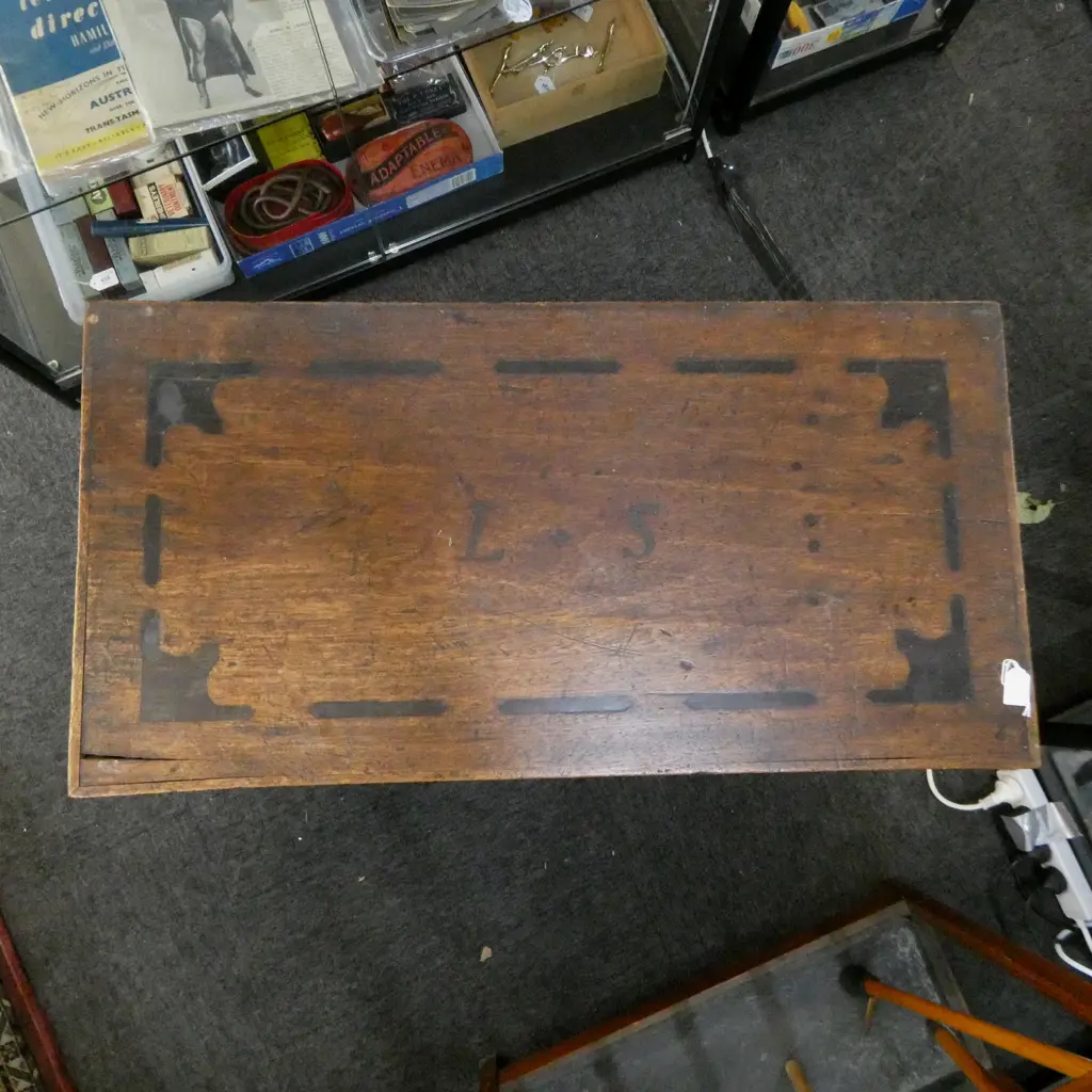 19thC MAHOGANY HINGED LID TRUNK on later bracket feet W.915mm Image 1++