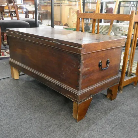 19thC MAHOGANY HINGED LID TRUNK on later bracket feet W.915mm