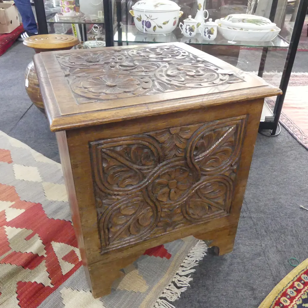 19thC CARVED OAK SMALL SIDE CUPBOARD Jacobean style rondel carvings. H.510mm Image 1++
