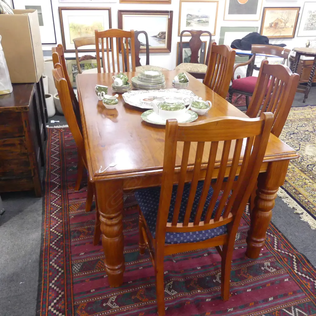 LARGE PINE TABLE AND 6 CHAIRS 1800x1050x780mm small split to top Image 1++