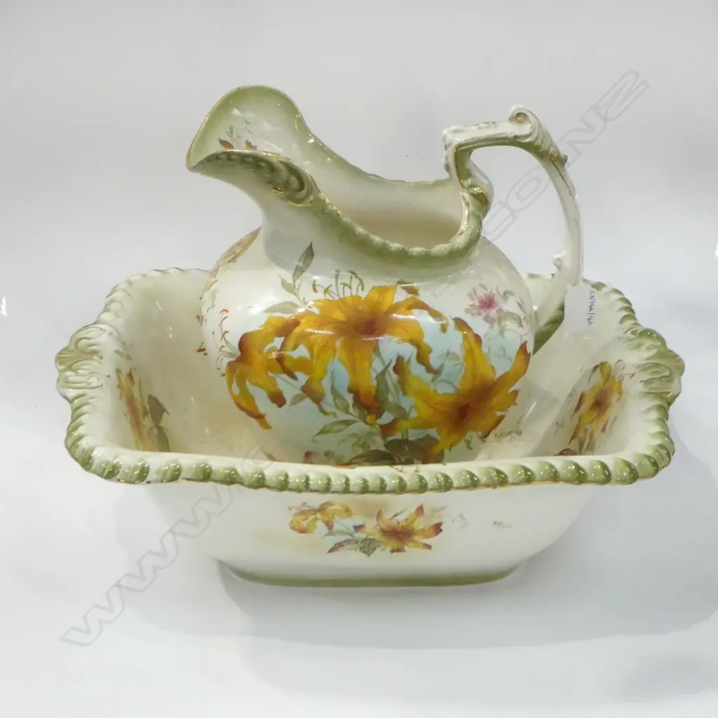 EDWARDIAN URE & BASIN SET FLORAL DESIGN JUG H290MM Image 1++