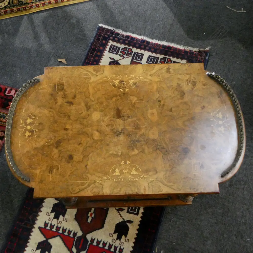 ANTIQUE VICT INLAID WALNUT DRINKS TROLLEY H640 L670 W400MM Image 1++