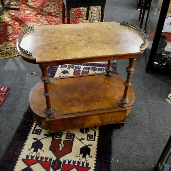 ANTIQUE VICT INLAID WALNUT DRINKS TROLLEY H640 L670 W400MM