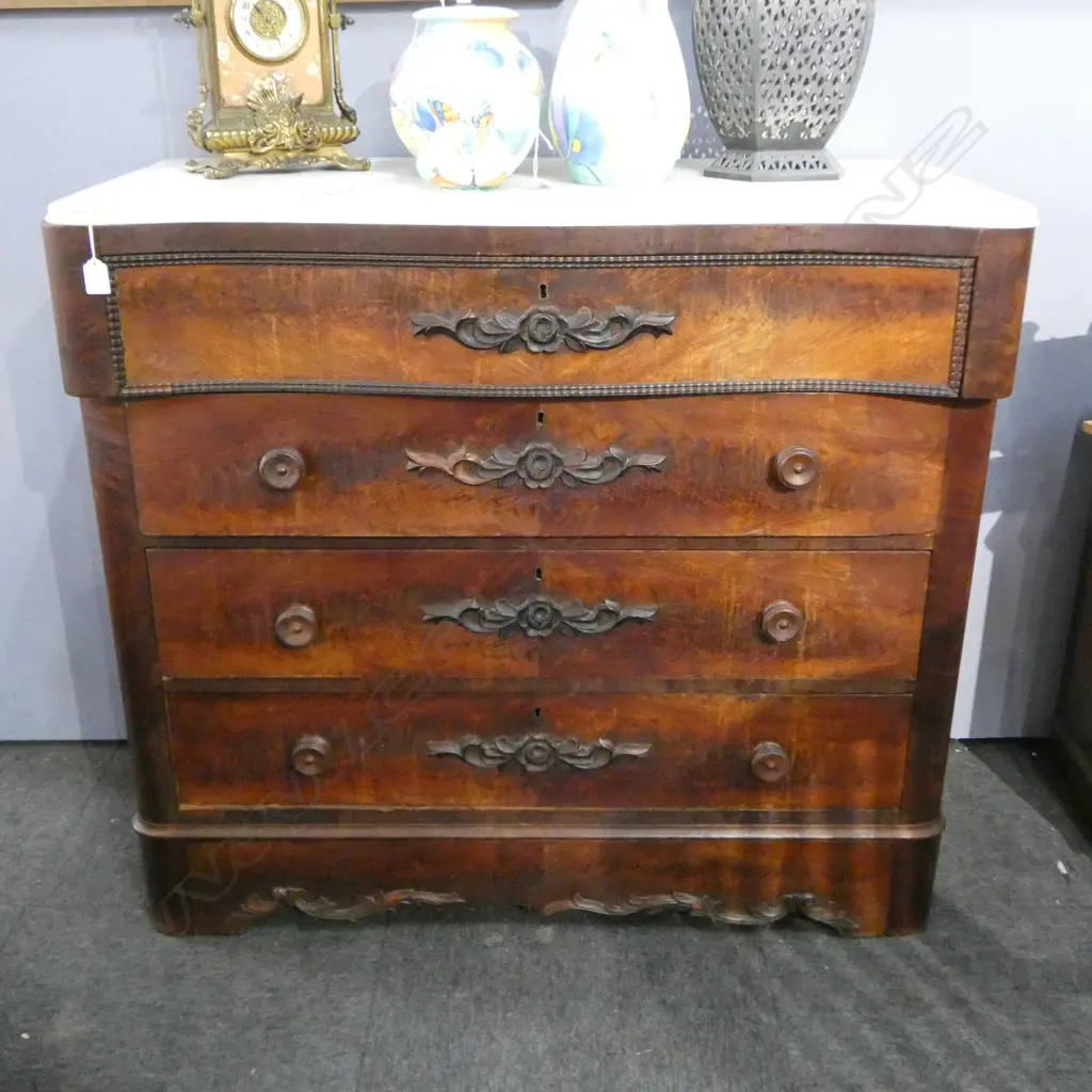 ANTIQUE FRENCH MARBLE TOP CHEST OF DRAWERS  1050 x 500 x 940mm Image 1++