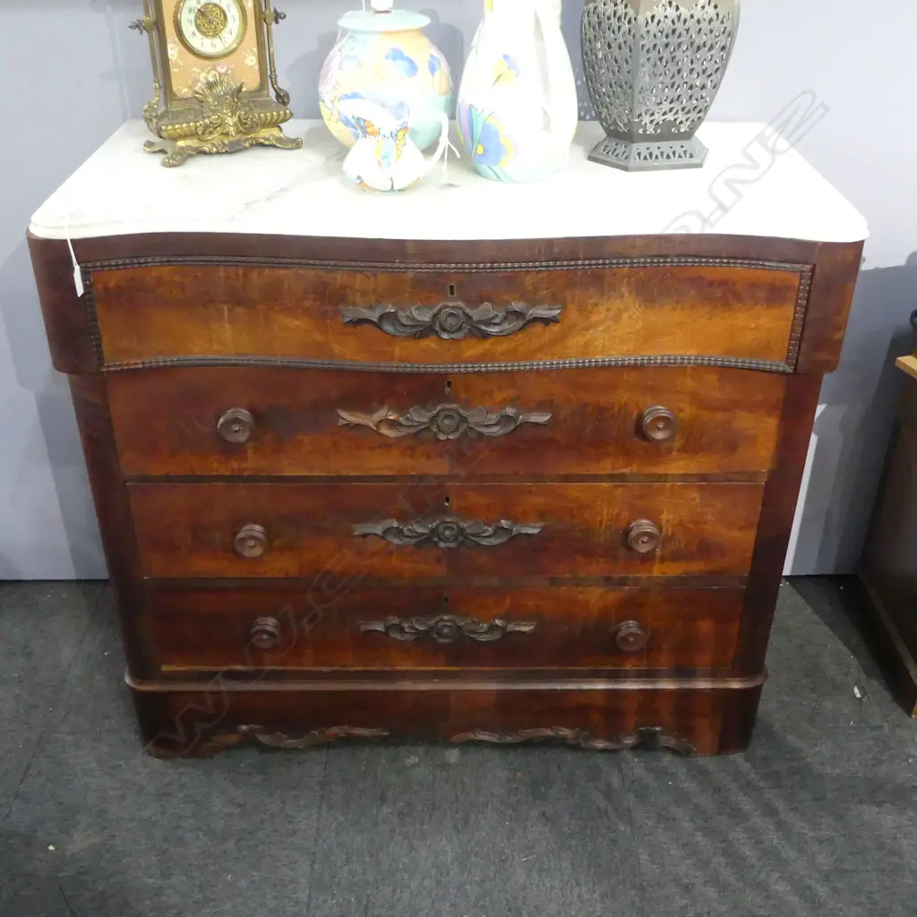 ANTIQUE FRENCH MARBLE TOP CHEST OF DRAWERS  1050 x 500 x 940mm Image 1++