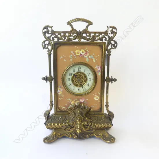   ORNATE BRASS & PORCELAIN CLOCK H.355mm