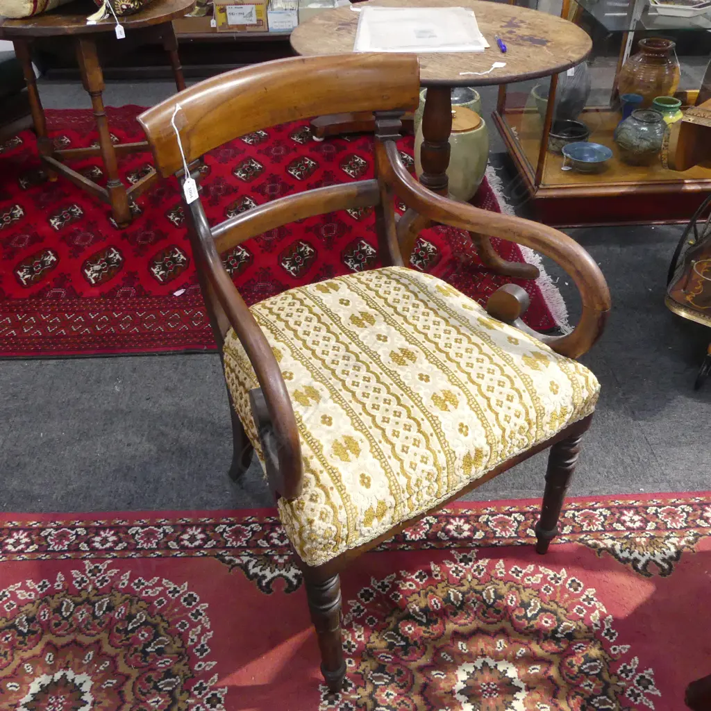 WILLIAM IV MAHOGANY SCROLL ARM CHAIR with tulip carved legs Image 1++