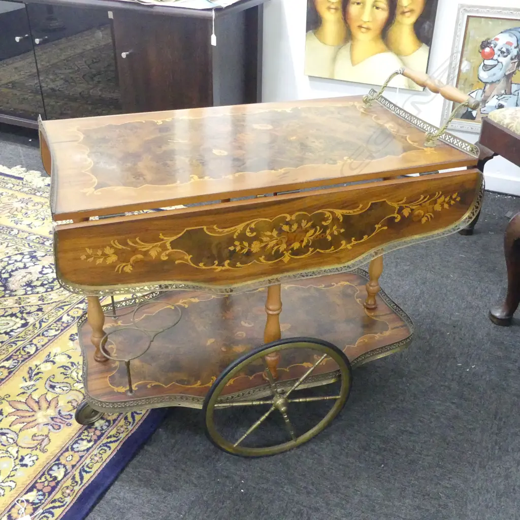ITALIAN SORRENTO INLAID DRINKS TROLLEY 800x490x725mm Image 1++