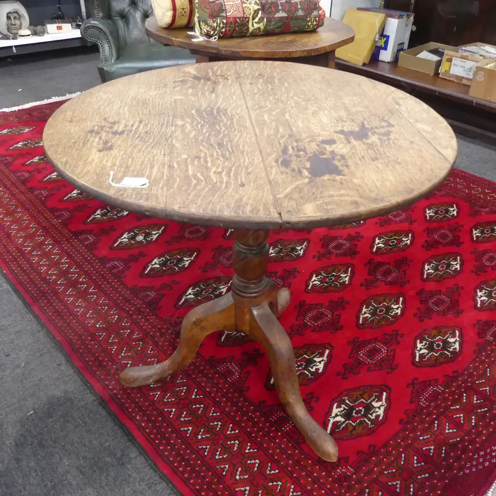 GEORGE III OAK TRIPOD WINE TABLE EVIDENCE OF OLD BORA Dia.770mm Image 1++