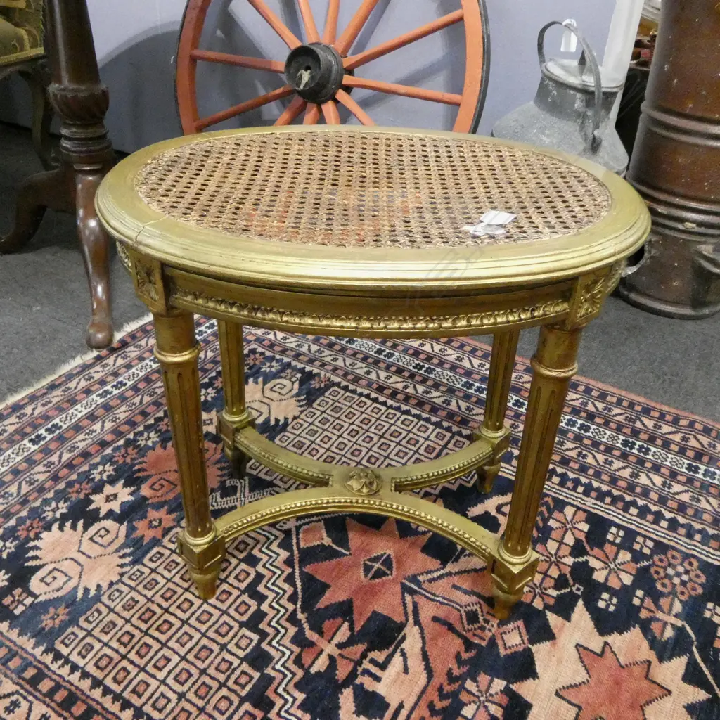 FRENCH STYLE GILDED OVAL SIDE TABLE H.490mm CANED TOP Image 1++