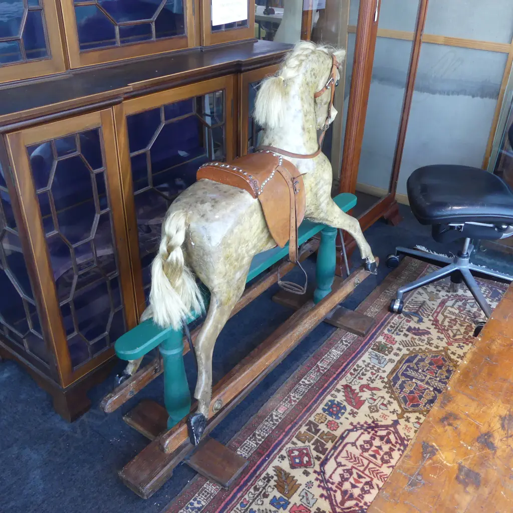 ANTIQUE PAINTED WOODEN ROCKING HORSE H.1100mm Image 1++