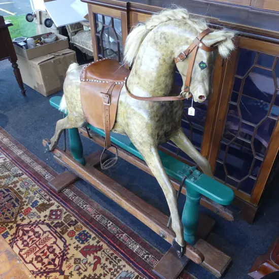ANTIQUE PAINTED WOODEN ROCKING HORSE H.1100mm