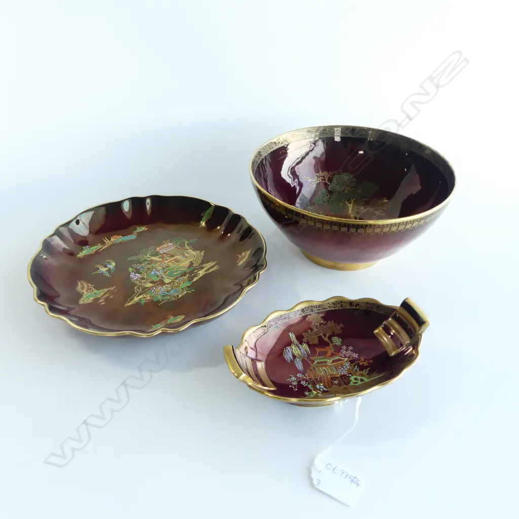 3 PCES CARLTON WARE ROUGE ROYALE NEW MIKADO; 2 BOWLS 235mm dia + DISH Image 1++