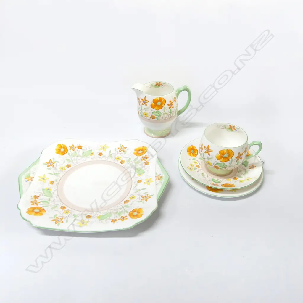 SHELLEY CHINA CSP CAKE PLATE & JUG ORANGE POPPY PAT Image 1++