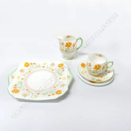 SHELLEY CHINA CSP CAKE PLATE & JUG ORANGE POPPY PAT