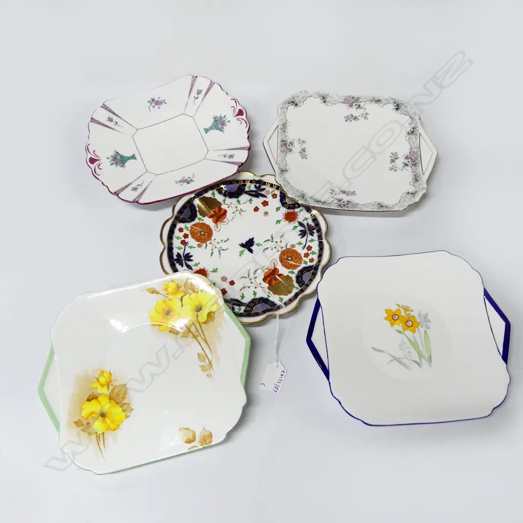 5 SHELLEY CHINA CAKE PLATES MIXED PATS Image 1++