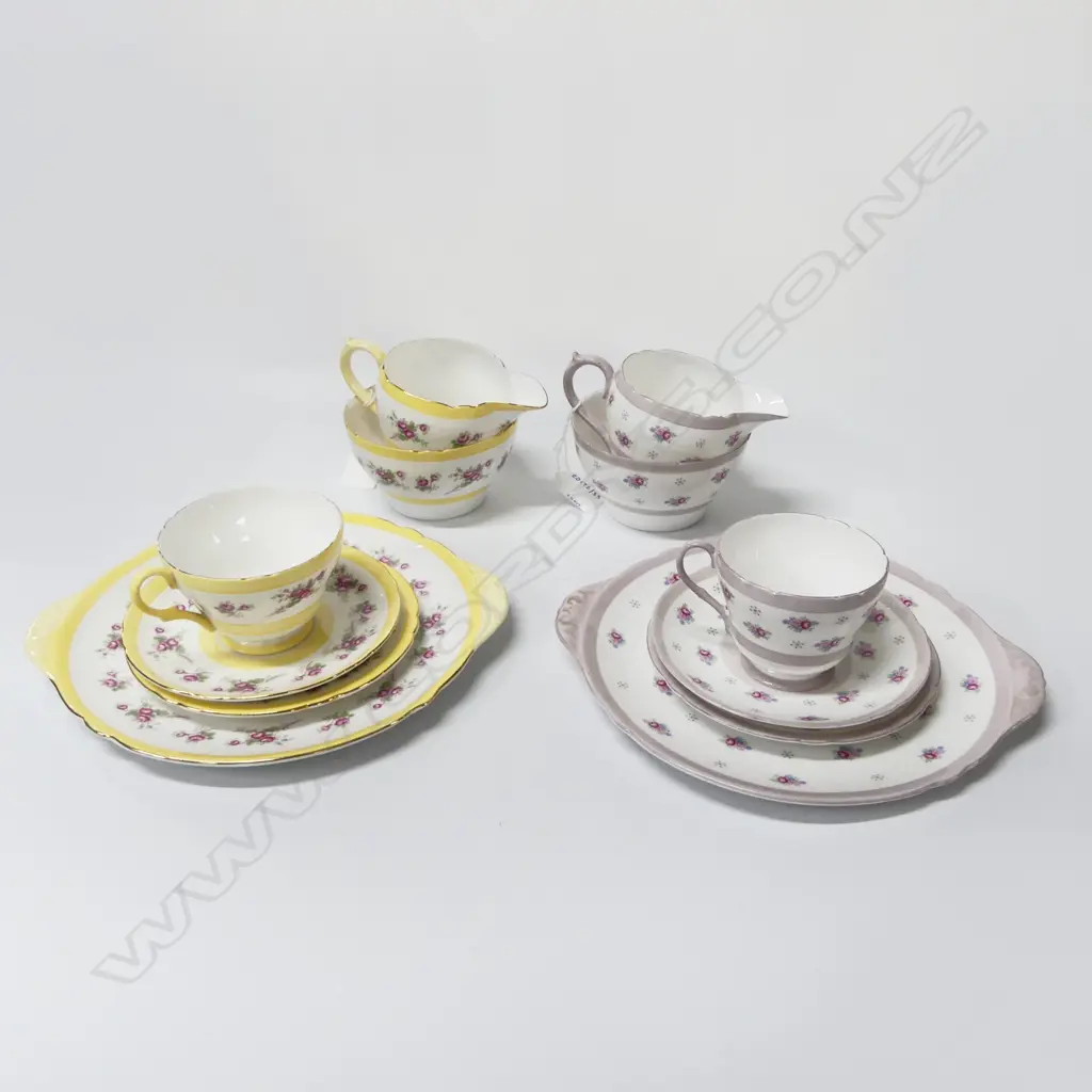 2 SETS SHELLEY CHINA CSP C/SUGAR & CAKE PLATES Image 1++