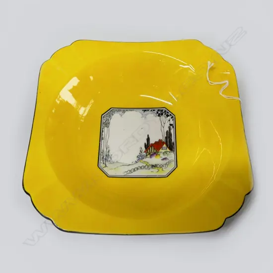 SHELLEY CHINA YELLOW BOWL RED ROOF PAT DIA 240MM
