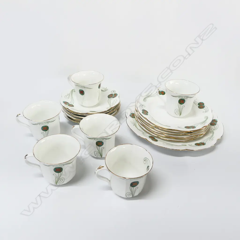 SHELLEY CHINA TEASET 6CSPS CAKE PLATE ART NOUVEAU PAT Image 1++
