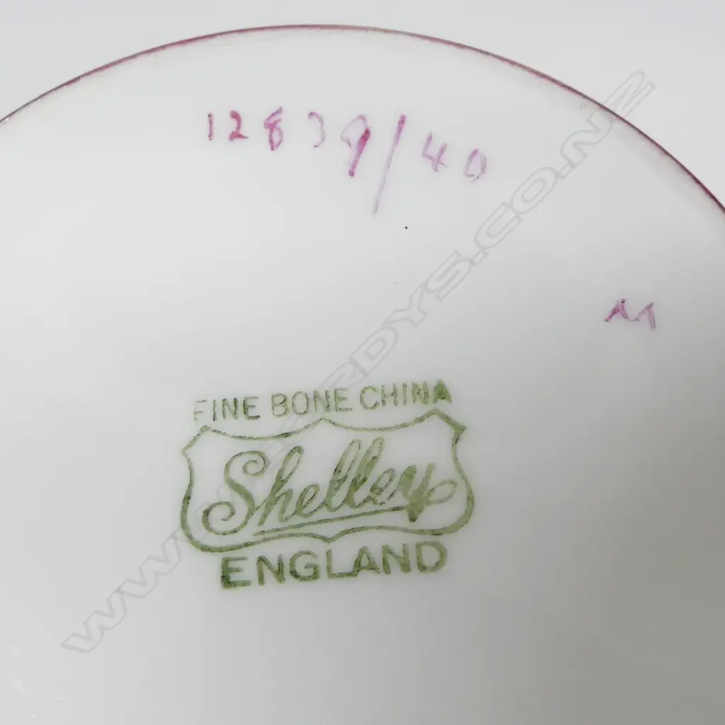 SHELLEY CHINA TEASET 6 CSPS CAKE PLATE C/SUGAR PINK GILT PAT Image 1++
