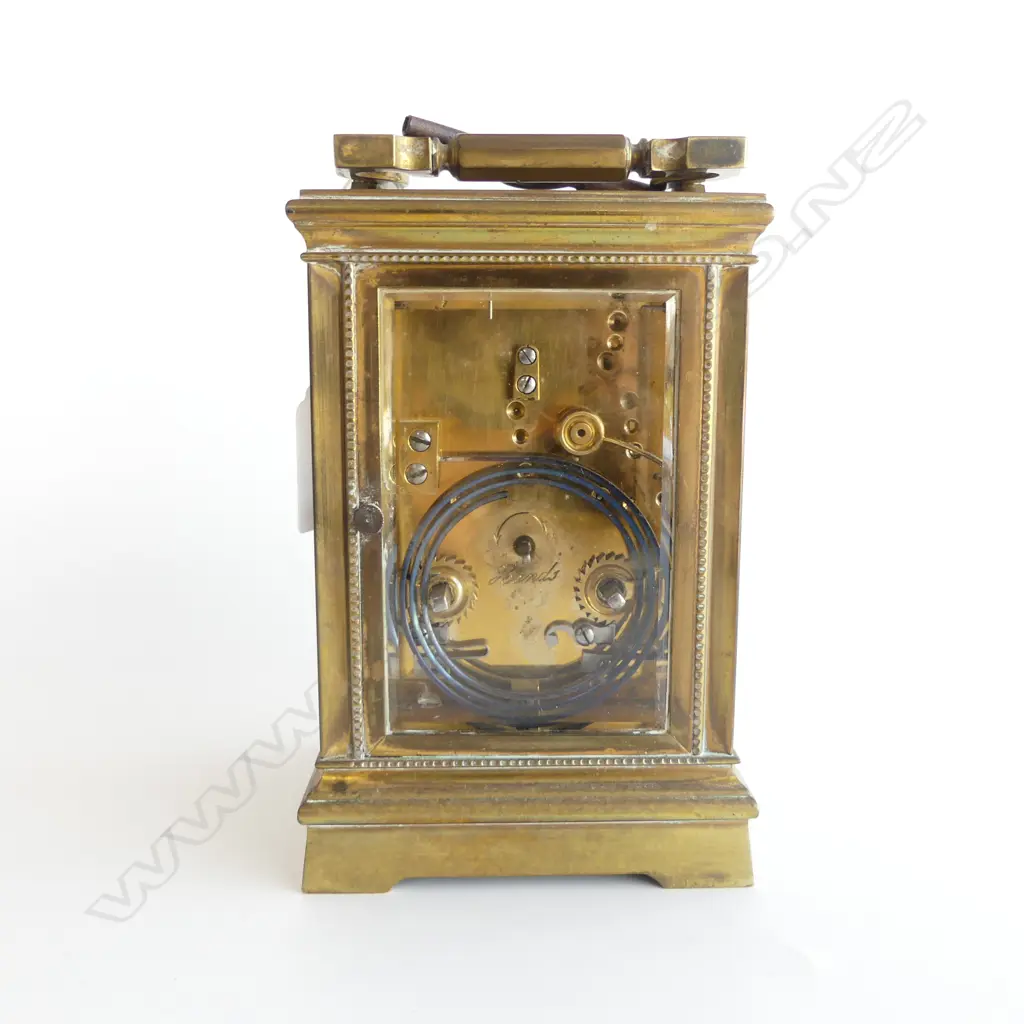 ANTIQUE BRASS CARRIAGE CLOCK, KEY, H.150mm Image 1++