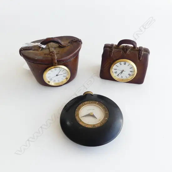 2 HANDCRAFTED 'THE ORIGINAL BOOK WORKS' CLOCKS H.65mm + U.S.A. WESTLOCK TIMEPIECE Dia.70mm