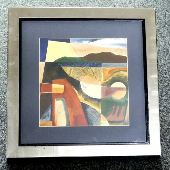 TREVOR PYE, "Vitaliane", SILVER FRAMED ABSTRACT COLLAGE LANDSCAPE , 228 X 280mm