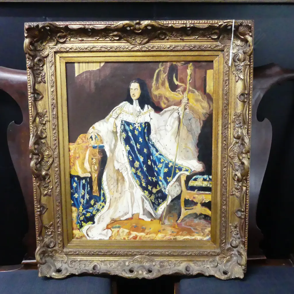 GILT FRAMED OIL KING LOUIS 15TH OF FRANCE SIGNED PETER PURCELL H490 L390MM Image 1++