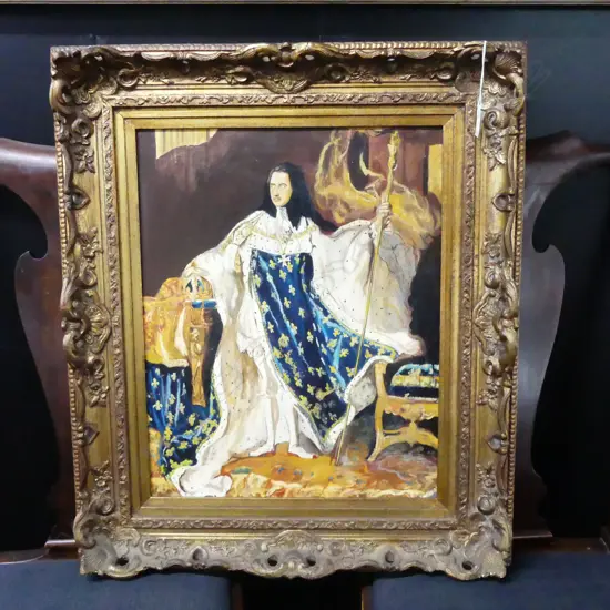 GILT FRAMED OIL KING LOUIS 15TH OF FRANCE SIGNED PETER PURCELL H490 L390MM