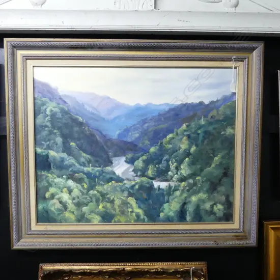 FRAMED OIL ON BOARD BUSH & RIVER SCENE SIGNED PAUL PETTIT H550 L710MM
