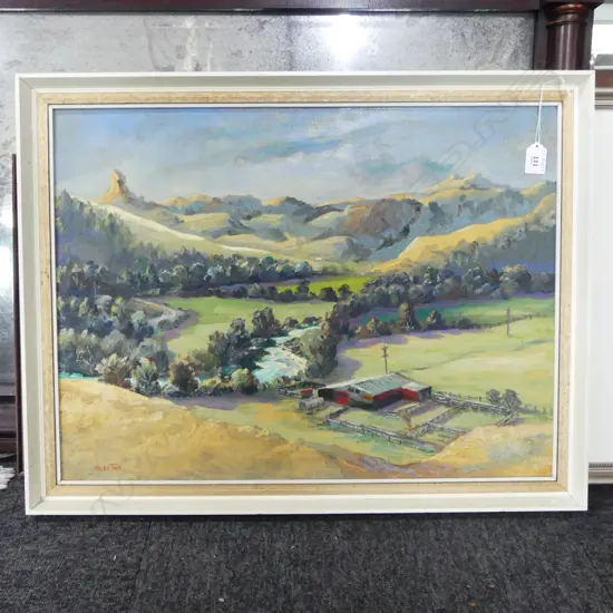 FRAMED OIL ON BOARD KING COUNTRY FARM SIGNED VALINTINE H450 L600MM