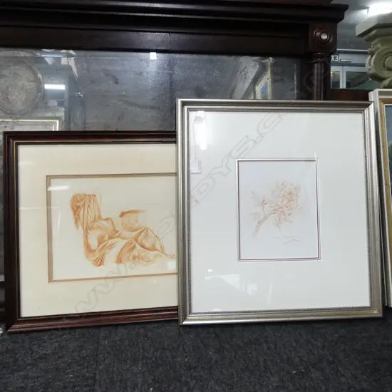 2 ARTWORKS YELLOW CHRSANTHIMIN H210 L180MM & ANOTHER  SIGNED DAPHNEY MASON
