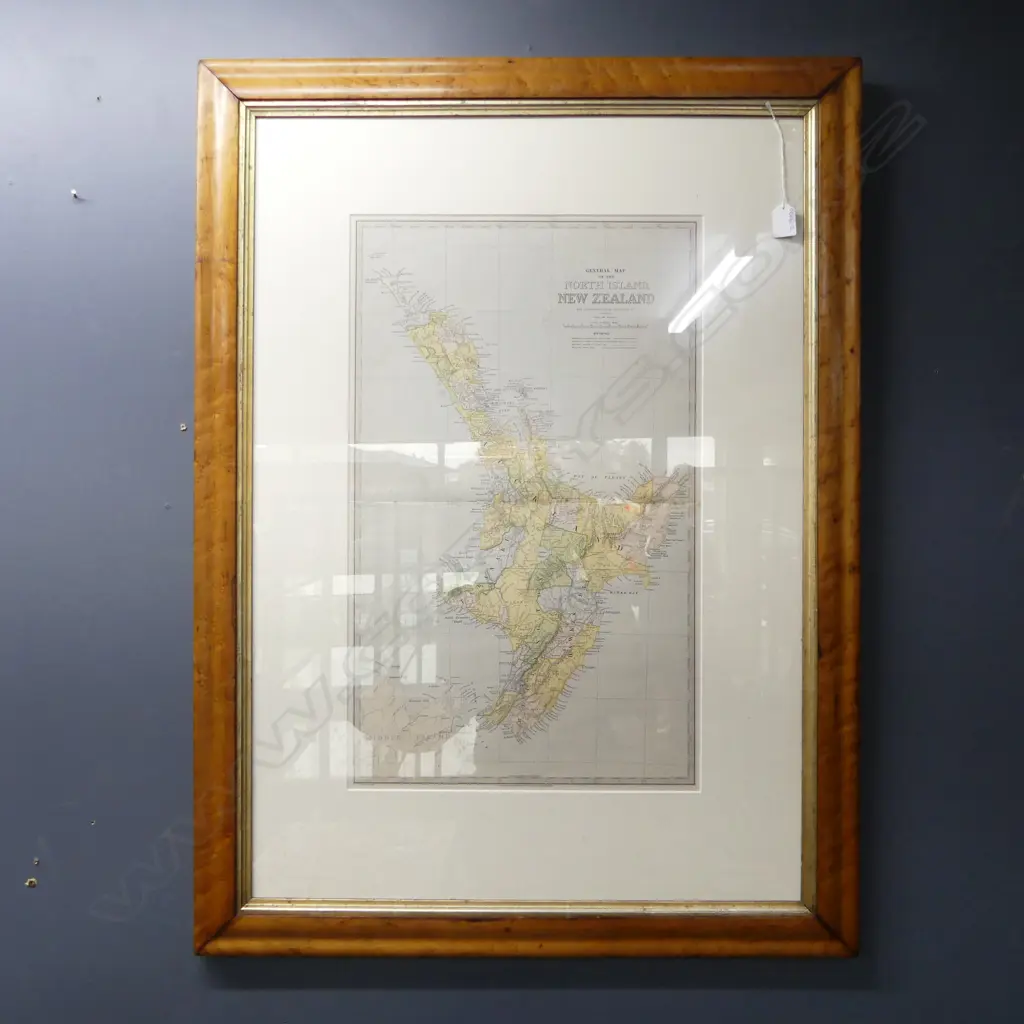 FRAMED 'THE GENERAL MAP OF THE NORTH ISLAND, NEW ZEALAND' in 1888, 620x370mm Image 1++