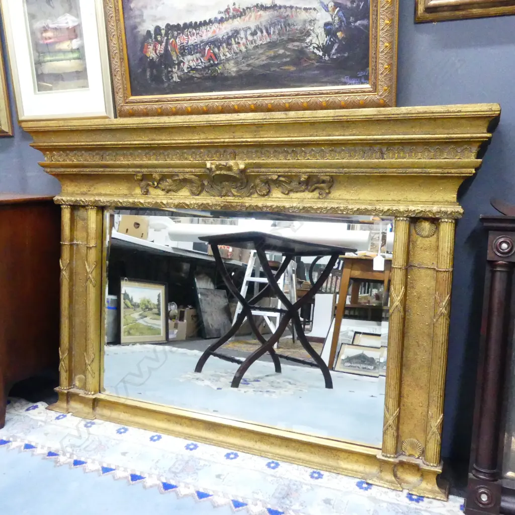 GILT FRENCH STYLE BEVEL EDGED OVER MANTLE MIRROR 1340x915x135mm Image 1++