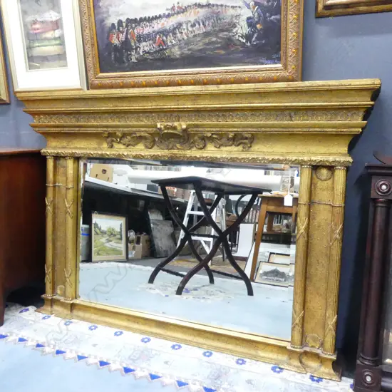 GILT FRENCH STYLE BEVEL EDGED OVER MANTLE MIRROR 1340x915x135mm