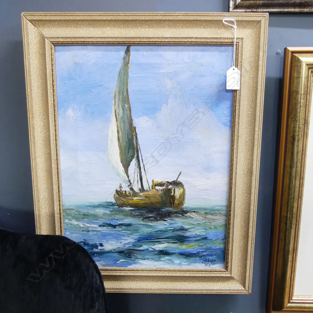 OIL ON CANVAS SAILING DOHW SIGNED AZIZ ZUBARI 1953 H390 W300MM Image 1++