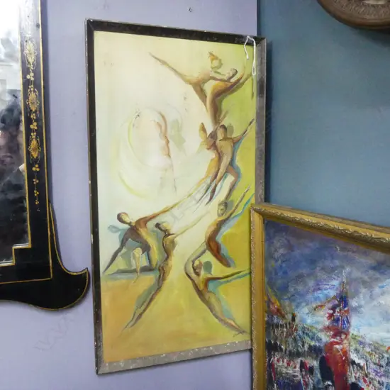 RETRO OIL ON BOARD DANCERS SIGNED J BERBIDGE H570 W290MM