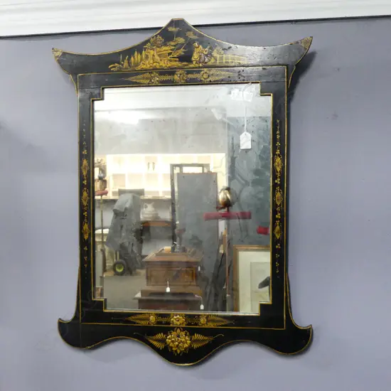 CHINOISERIE BLACK & GILT MIRROR 760x580mm