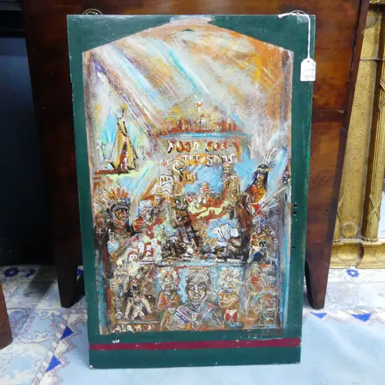 OIL ON BOARD ALAMO FOOD FOR THE GODS SIGNED PETER PURCELL H620 L400MM