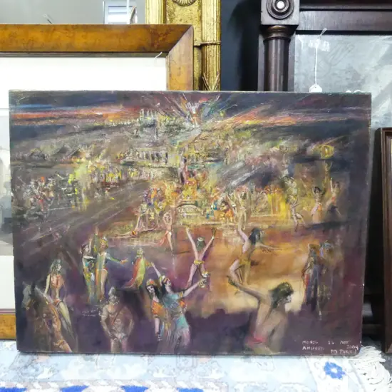 OIL ON CANVAS MOSES IS NOT AMUSED SIGNED P PURCELL H460 L610MM