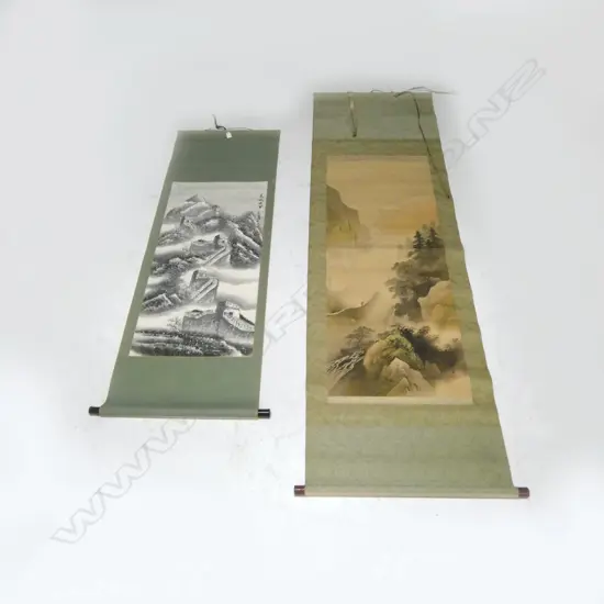2 ORIENTAL SCROLLS GREAT WALL OF CHINA + LANDSCAPE