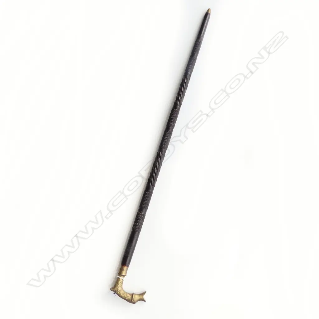 WALKING STICK w. BRASS FISH HEAD L.950mm Image 1++