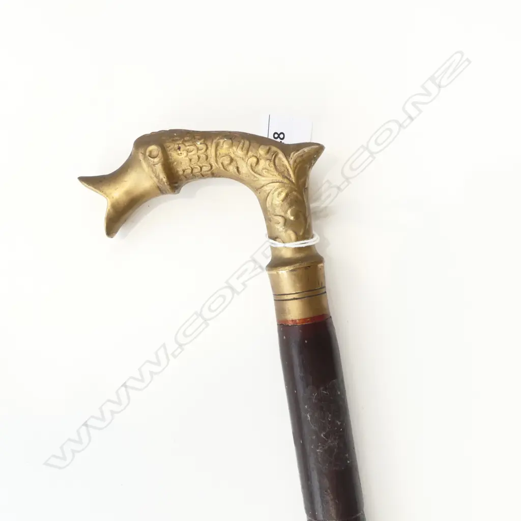 WALKING STICK w. BRASS FISH HEAD L.950mm Image 1++