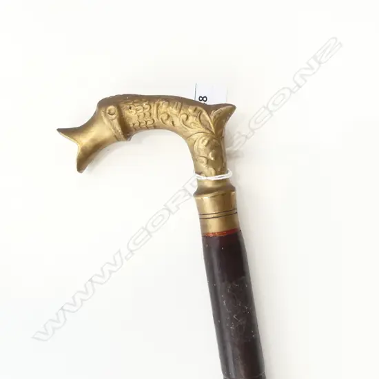 WALKING STICK w. BRASS FISH HEAD L.950mm