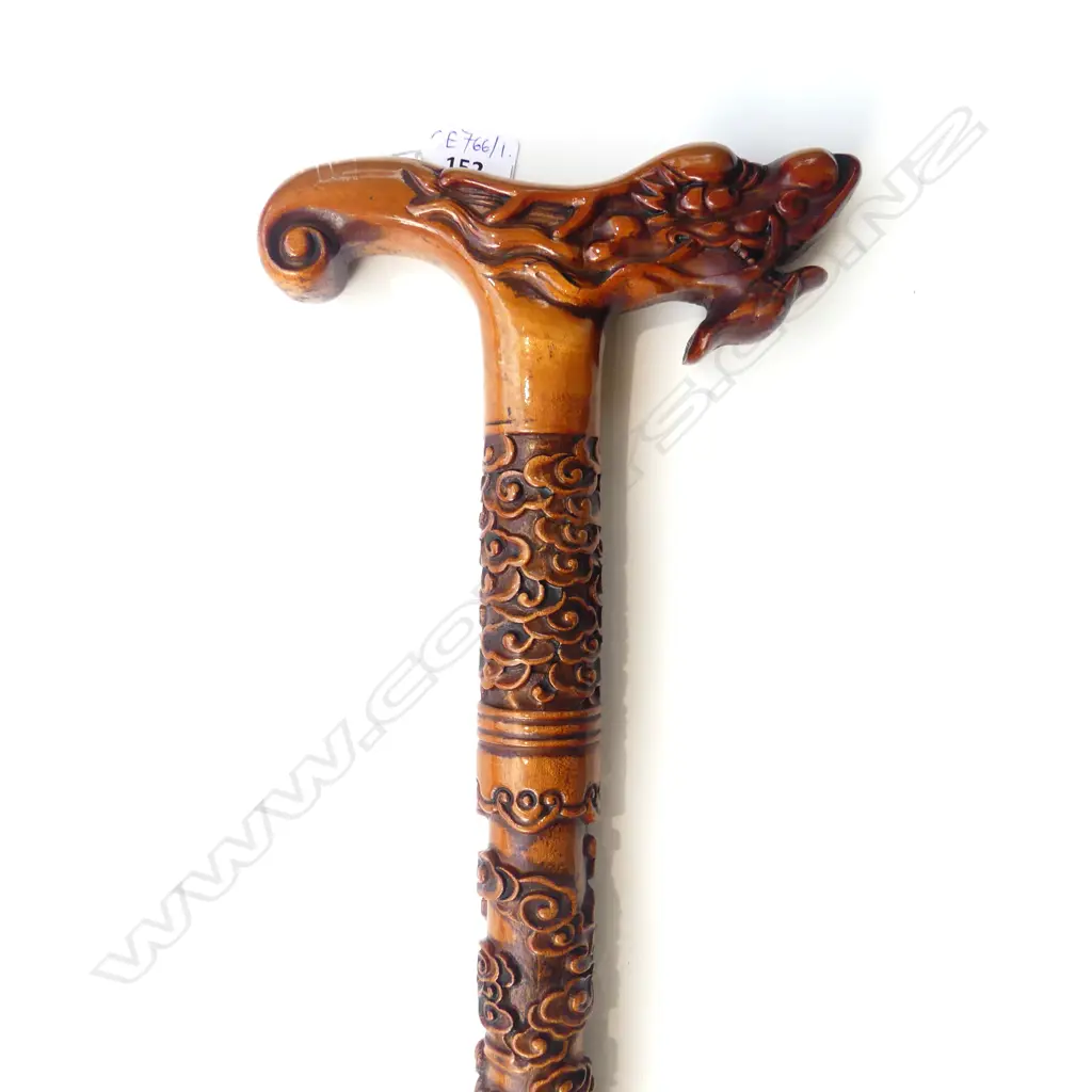 ORIENTAL CARVED WOODEN WALKING STICK L.900mm Image 1++