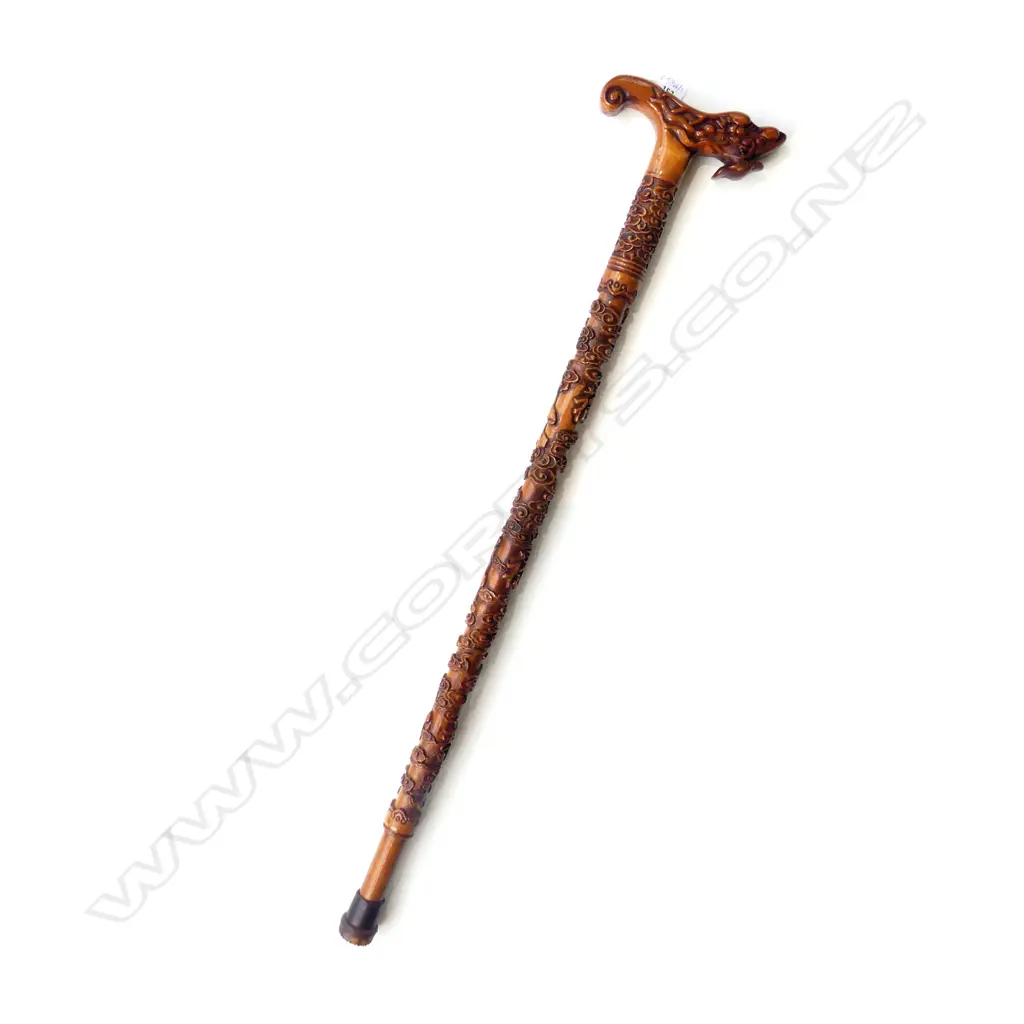ORIENTAL CARVED WOODEN WALKING STICK L.900mm Image 1++