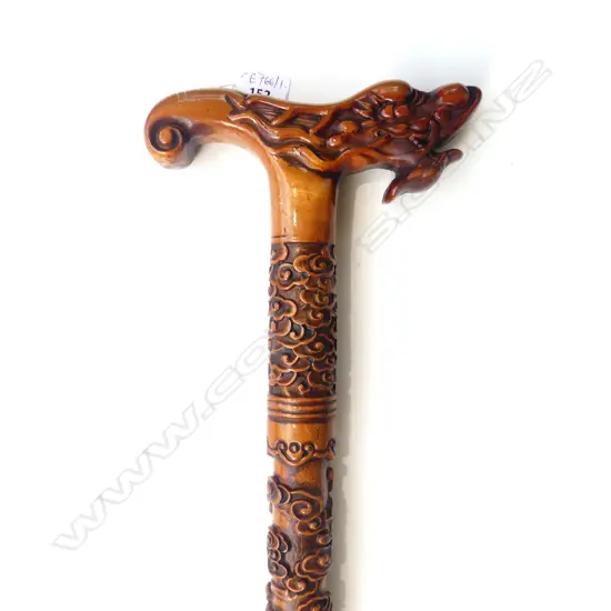 ORIENTAL CARVED WOODEN WALKING STICK L.900mm