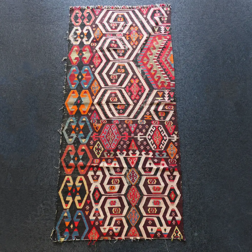RARE ANTIQUE KELIM PATTERN SAMPLER RUG, 2100 x 950mm Image 1++